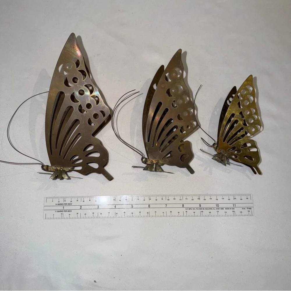 Vintage MCM Set of‎ 3 Brass Butterfly Wall Hangings